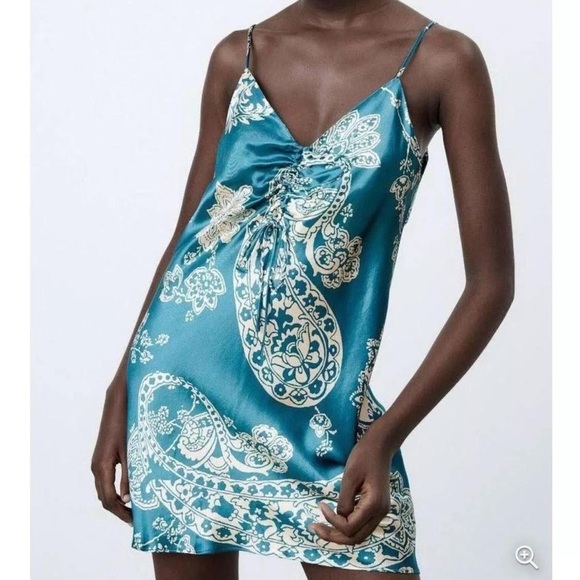 NWT Zara Patterned Mini Slip Dress - Picture 1 of 5
